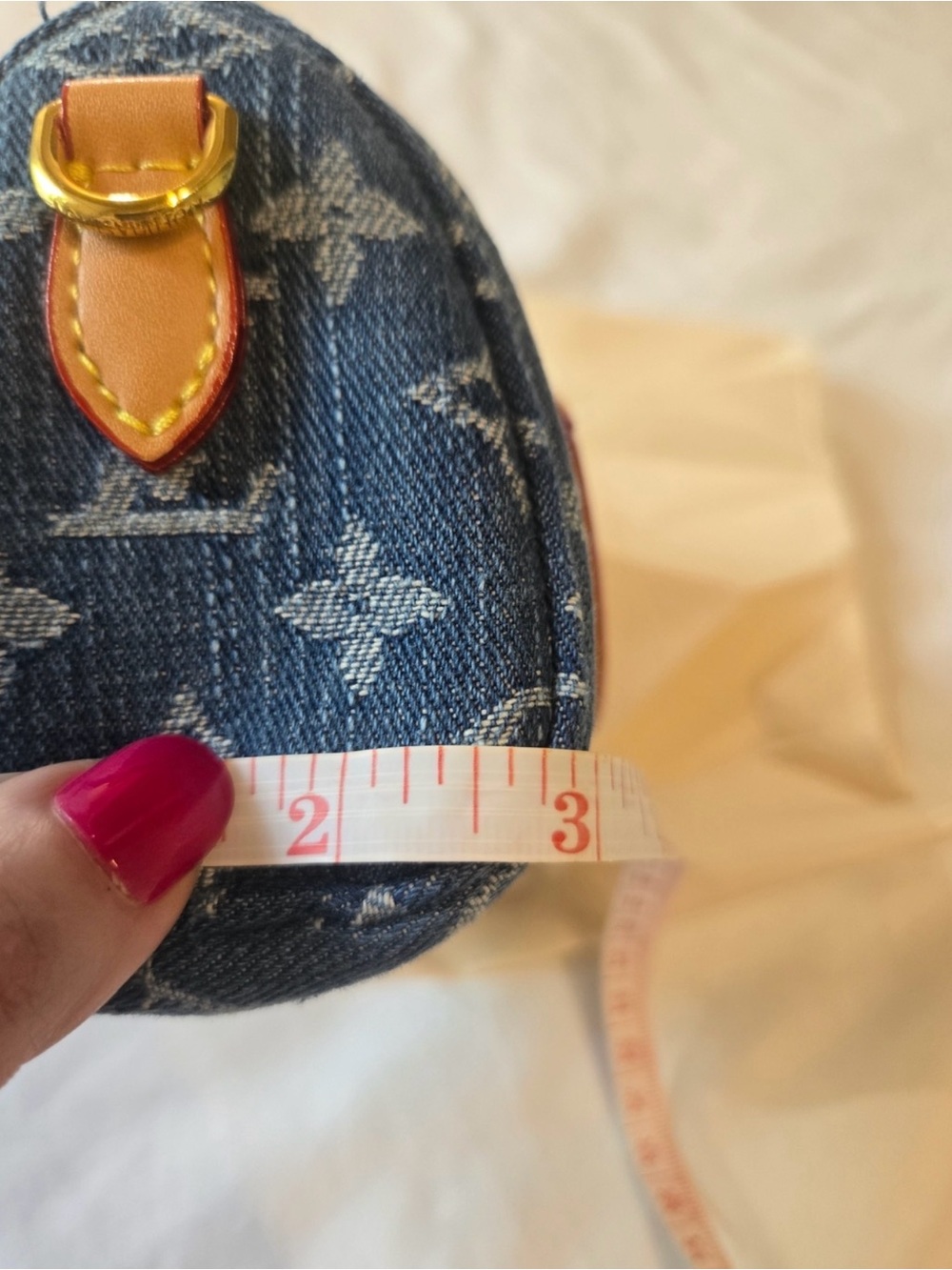 Luxury Fashion Denim Mini Speedy Bag in Blue with Tan Trim - Picture 13 of 16
